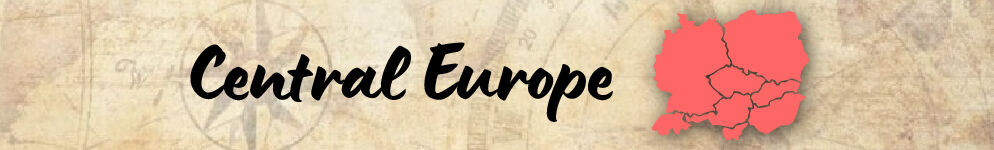 Over neutrally hued background are the words &ldquo;Central Europe&rdquo; and a map of that region in pink.